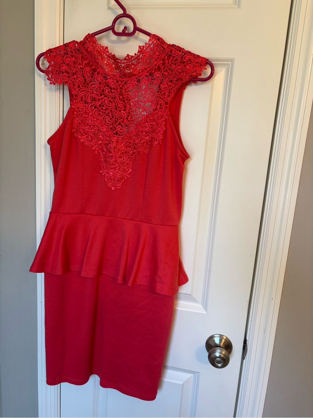 Charlotte Russe Red Lace Yoke Peplum Midi Dress